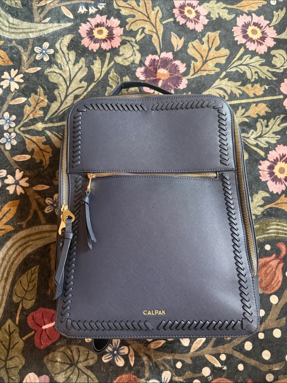 Calpak Navy Leather-Style Men’s Backpack with Gold Hardware
